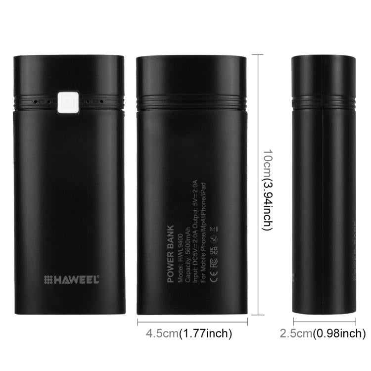 HAWEEL DIY 2x 18650 Battery (Not Included) 5600mAh Power Bank Shell Box with USB Output & Indicator(Black) - HoMEdemic™ 