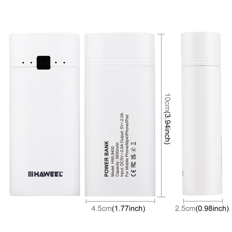 HAWEEL DIY 2x 18650 Battery (Not Included) 5600mAh Power Bank Shell Box with USB Output & Indicator(White) - HoMEdemic™ 