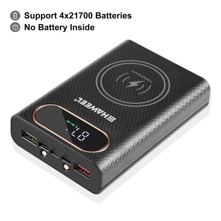 HAWEEL DIY 4 x 21700 Battery 22.5W Fast Charge 15W Wireless Charging Power Bank Box Case with Display, Not Include Battery (Black) - HoMEdemic™ 
