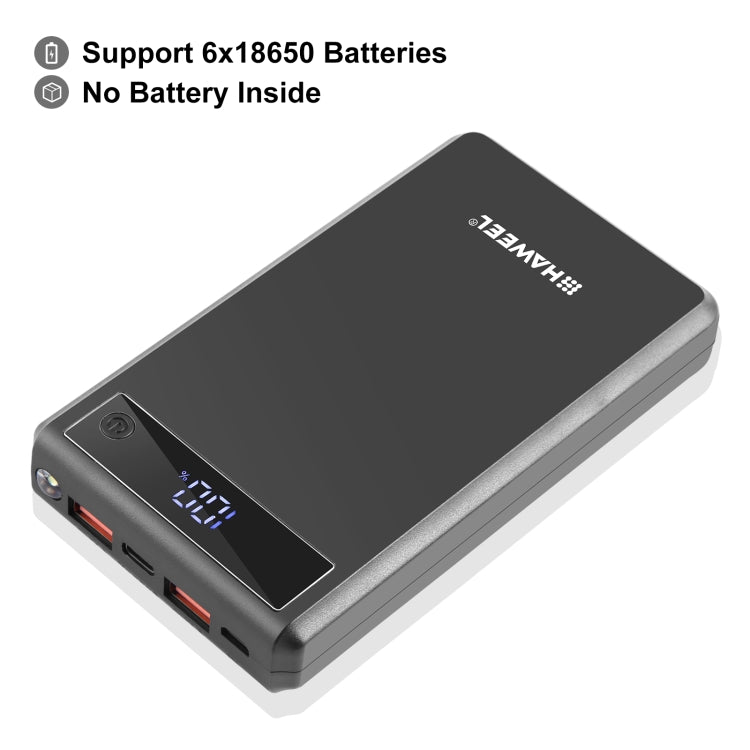 HAWEEL DIY 6 x 18650 Battery 24W Fast Charge Power Bank Box Case with Display, Not Include Battery (Black) - HoMEdemic™ 