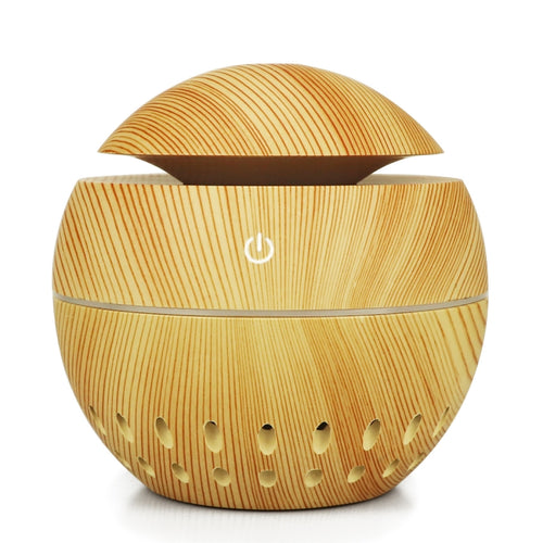 Wood Grain USB Hollowed-out Humidifier Seven Color Aromatherapy Lamp Automatic Alcohol Sprayer with Remote Control(Light Brown-2) - HoMEdemic™ 