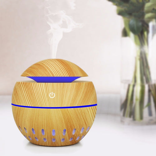 Wood Grain USB Hollowed-out Humidifier Seven Color Aromatherapy Lamp Automatic Alcohol Sprayer with Remote Control(Light Brown-2) - HoMEdemic™ 