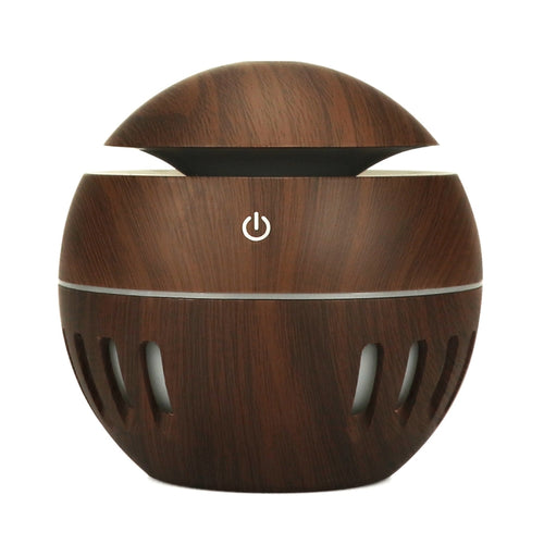 Wood Grain USB Hollowed-out Humidifier Seven Color Aromatherapy Lamp Automatic Alcohol Sprayer with Remote Control(Dark Brown-3) - HoMEdemic™ 