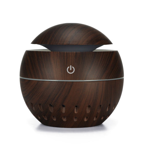 Wood Grain USB Hollowed-out Humidifier Seven Color Aromatherapy Lamp Automatic Alcohol Sprayer with Remote Control(Dark Brown-2) - HoMEdemic™ 