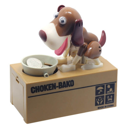 Creative Cartoon Edacious Puppy Automatic Money Eating Coin Saving Box, Brown and White Dog - HoMEdemic™ 