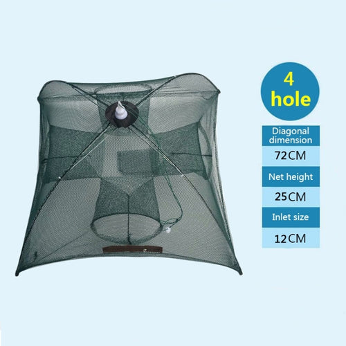 4 Holes Automatic Foldable Fishing Net Nylon Shrimp Crab Minnow Trap Fish Cast Net Fishing Tackle, 4 Holes - HoMEdemic™ 