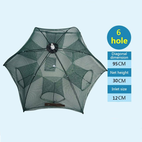 6 Holes Automatic Foldable Fishing Net Nylon Shrimp Crab Minnow Trap Fish Cast Net Fishing Tackle, 6 Holes - HoMEdemic™ 