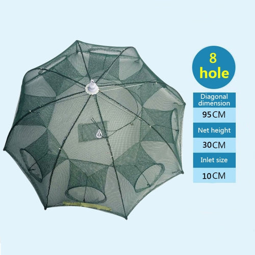 8 Holes Automatic Foldable Fishing Net Nylon Shrimp Crab Minnow Trap Fish Cast Net Fishing Tackle, 8 Holes - HoMEdemic™ 