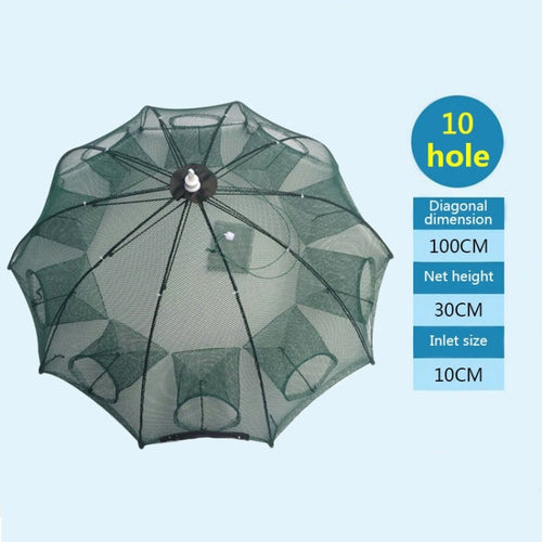 10 Holes Automatic Foldable Fishing Net Nylon Shrimp Crab Minnow Trap Fish Cast Net Fishing Tackle, 10 Holes - HoMEdemic™ 