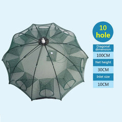 10 Holes Automatic Foldable Fishing Net Nylon Shrimp Crab Minnow Trap Fish Cast Net Fishing Tackle, 10 Holes - HoMEdemic™ 