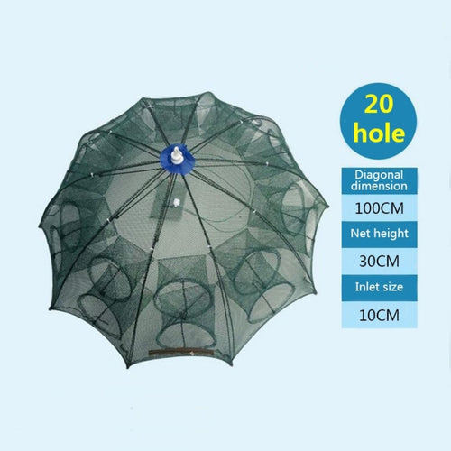 20 Holes Automatic Foldable Fishing Net Nylon Shrimp Crab Minnow Trap Fish Cast Net Fishing Tackle, 20 Holes - HoMEdemic™ 