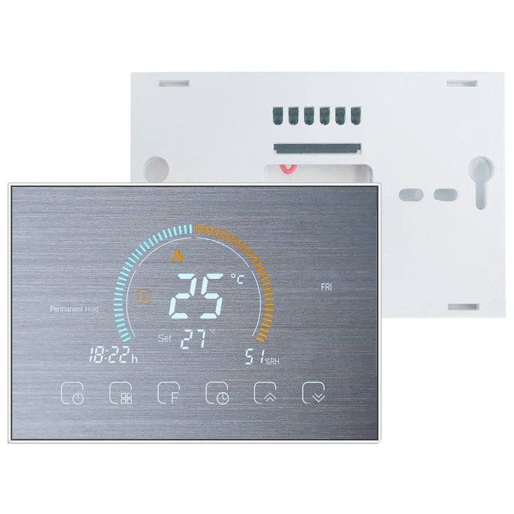 BHT-8000-GCLW-SS Brushed Stainless Steel Mirror Controlling Water/Gas Boiler Heating Energy-saving and Environmentally-friendly Smart Home Negative Display LCD Screen Round Room Thermostat with WiFi, with WiFi - HoMEdemic™ 