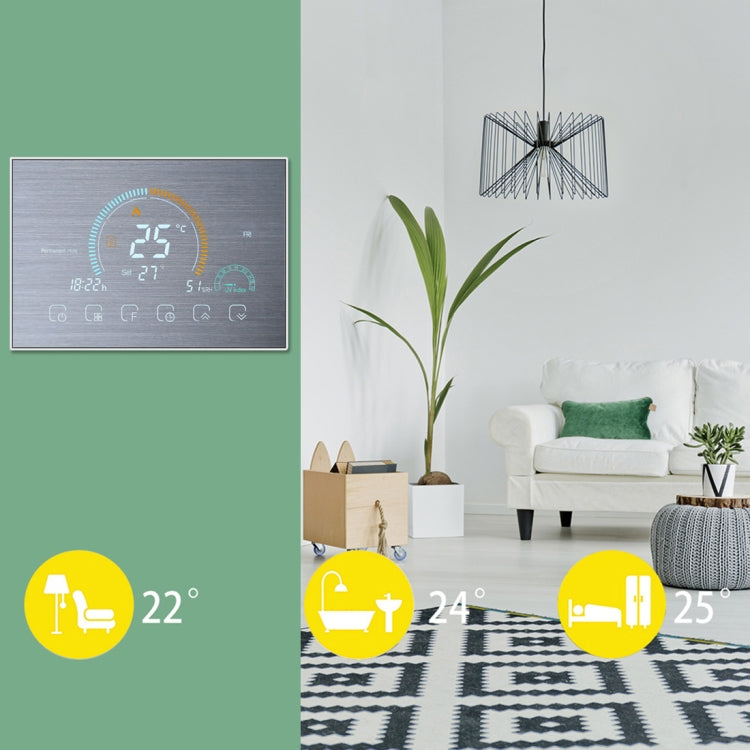 BHT-8000-GCLW-SS Brushed Stainless Steel Mirror Controlling Water/Gas Boiler Heating Energy-saving and Environmentally-friendly Smart Home Negative Display LCD Screen Round Room Thermostat with WiFi, with WiFi - HoMEdemic™ 