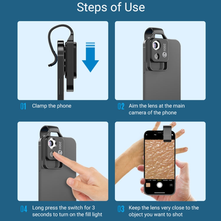 APEXEL APL-MS002BK 200X HD Universal Portable Mobile Phone Microscope with LED Light (Black) - HoMEdemic™ 