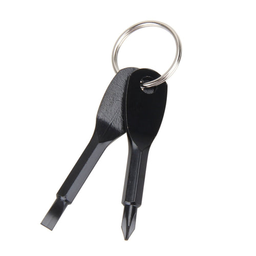 Outdoor Portable 2 in 1 Slotted + Cross Screwdriver Set Tool with Keyring, 2 in 1 (Black), 2 in 1 (Silver)