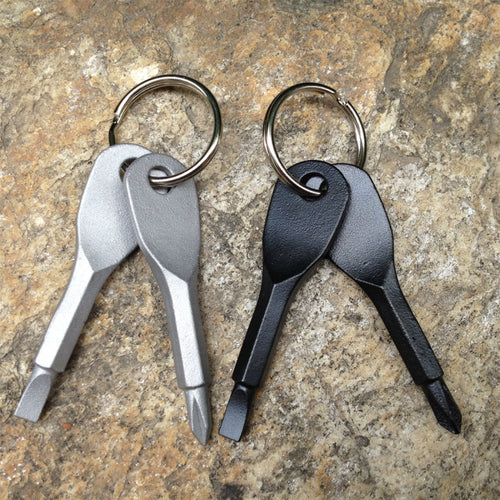 Outdoor Portable 2 in 1 Slotted + Cross Screwdriver Set Tool with Keyring, 2 in 1 (Black), 2 in 1 (Silver)