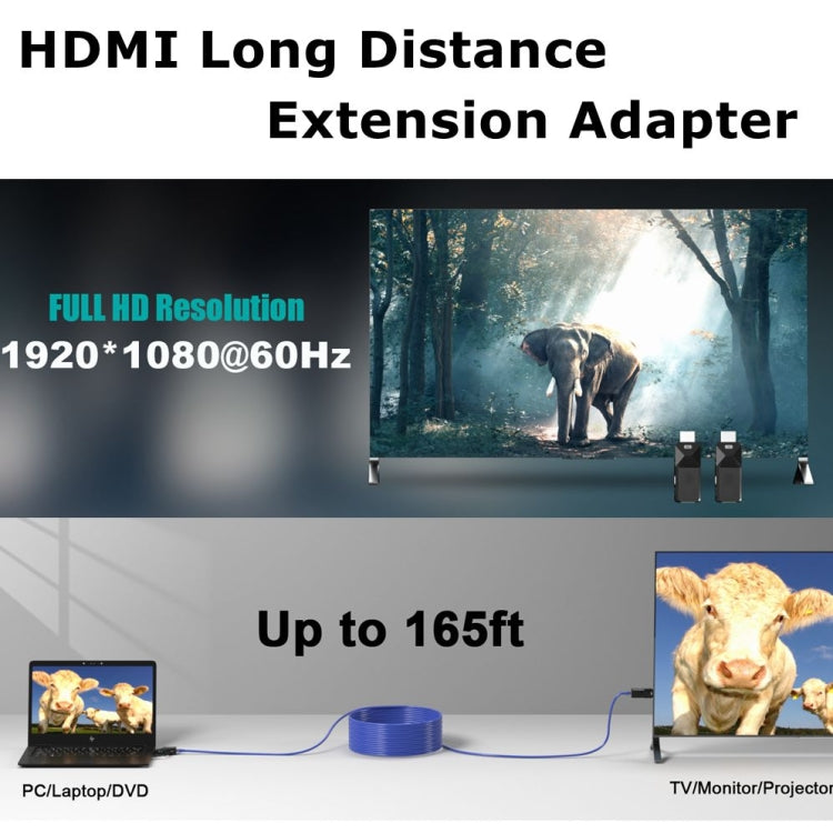 HDMI Extender 165ft Audio Video 1080P Over Cat5 Cat6 Ethernet Cable Transmit Lossless Signal HDMI Long Distance Extension Adapter - HoMEdemic™ 