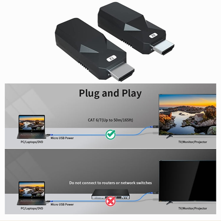 HDMI Extender 165ft Audio Video 1080P Over Cat5 Cat6 Ethernet Cable Transmit Lossless Signal HDMI Long Distance Extension Adapter - HoMEdemic™ 
