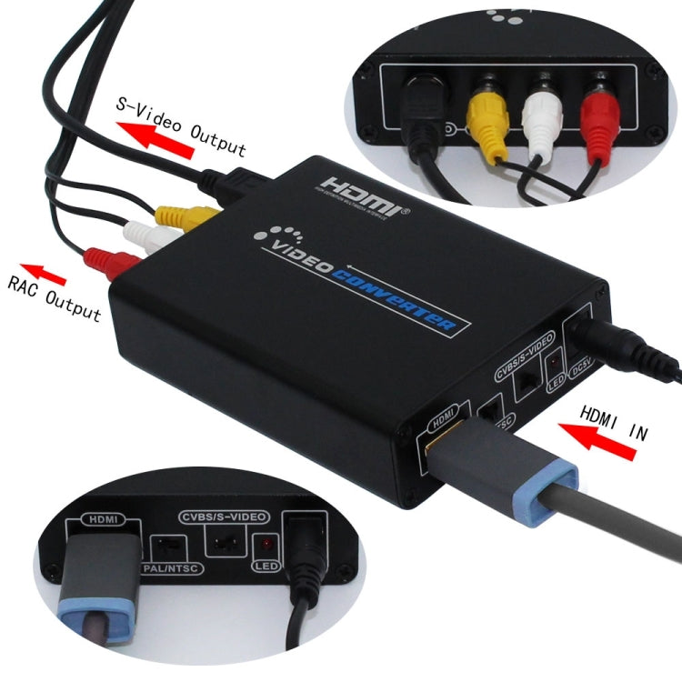 HDMI to Composite / AV S-Video Converter RCA CVBS/L/R Video Converter Adapter, UK Plug - HoMEdemic™ 