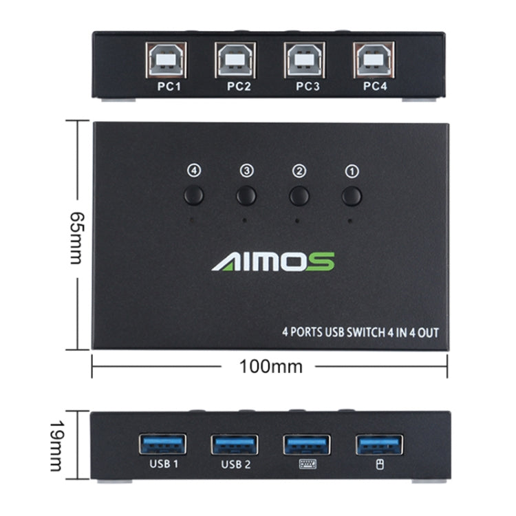 AIMOS AM-KM404K USB2.0 4 In 4 Out Switcher - HoMEdemic™ 
