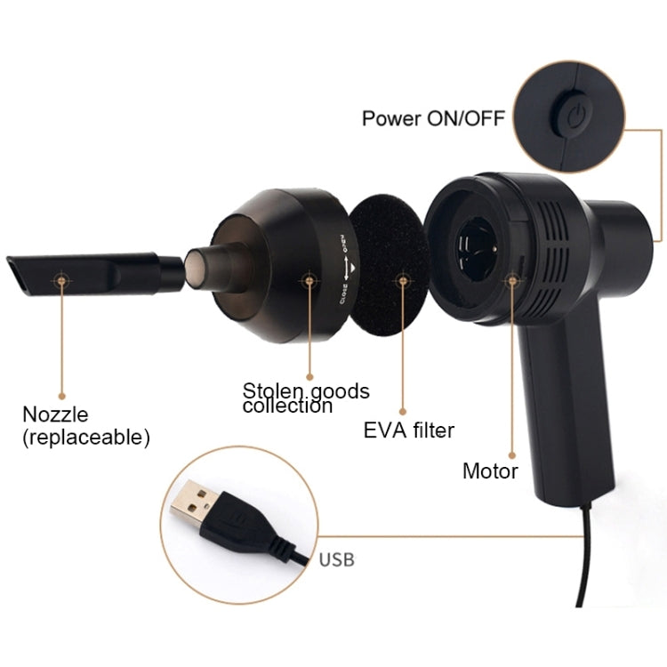 HK-6019A 3.5W Portable USB Powerful Suction Cleaner Computer Keyboard Brush Nozzle Dust Collector Handheld Sucker Clean Kit for Cleaning Laptop PC / Pets, USB Cable Length: 1.8m, DC 5V(Black) - HoMEdemic™ 