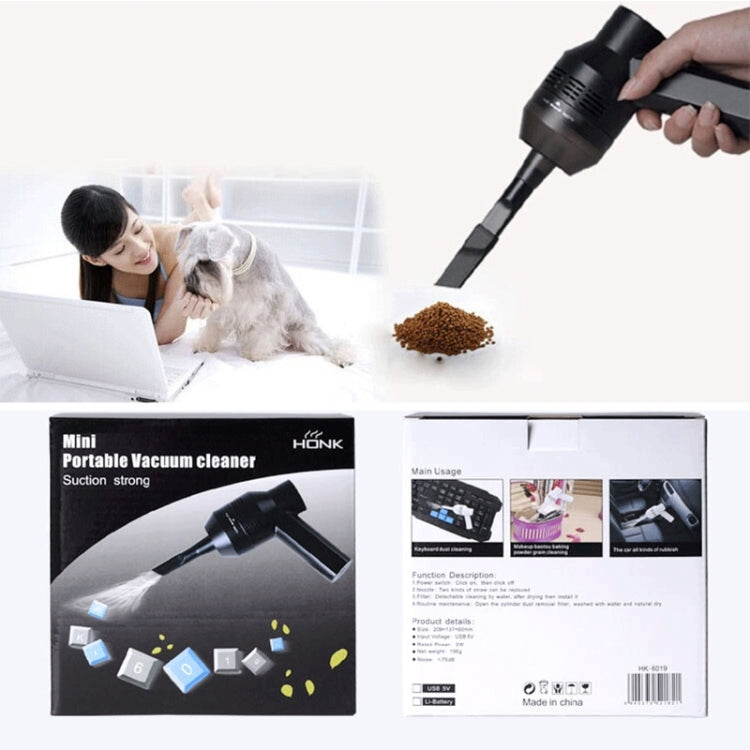 HK-6019A 3.5W Portable USB Powerful Suction Cleaner Computer Keyboard Brush Nozzle Dust Collector Handheld Sucker Clean Kit for Cleaning Laptop PC / Pets, USB Cable Length: 1.8m, DC 5V(Black) - HoMEdemic™ 