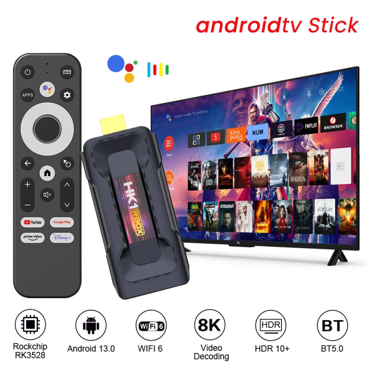 HK1 RBOX D8 RK3528 Android 13.0 Quad Core 8K HD Wifi6 Bluetooth TV Stick, RAM:2GB+16GB(US Plug) - HoMEdemic™ 