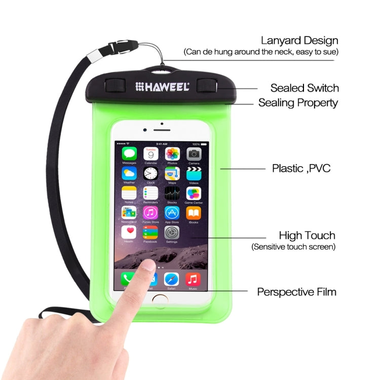 HAWEEL Transparent Universal Waterproof Bag with Lanyard for iPhone, Galaxy, Huawei, Xiaomi, LG, HTC and Other Smart Phones(Green) - HoMEdemic™ 