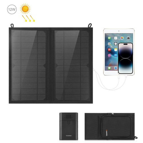 HAWEEL 12W 2 Panels Foldable Solar Panel Charger Bag with 5V / 3.1A Max Dual USB Ports, Support QC3.0 and AFC - HoMEdemic™ 