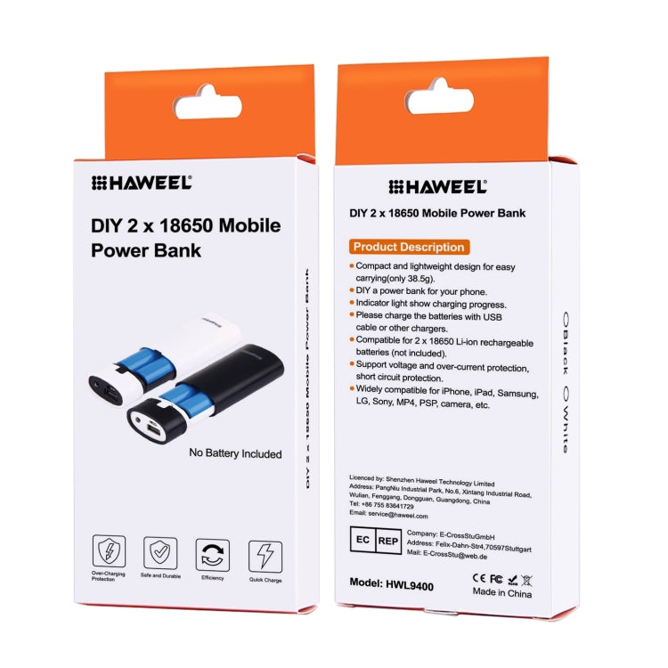 HAWEEL DIY 2x 18650 Battery (Not Included) 5600mAh Power Bank Shell Box with USB Output & Indicator(Black) - HoMEdemic™ 