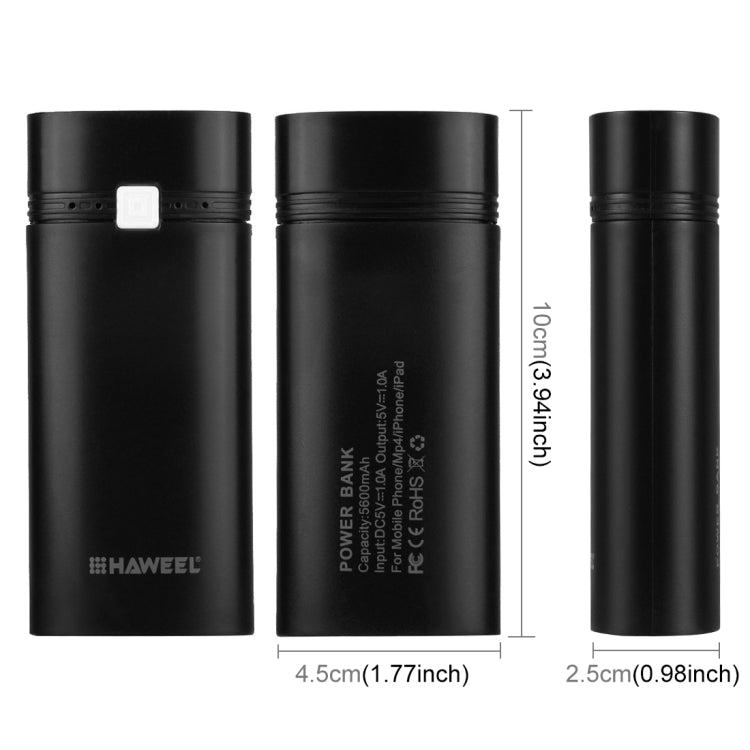 HAWEEL DIY 2x 18650 Battery (Not Included) 5600mAh Power Bank Shell Box with USB Output & Indicator(Black) - HoMEdemic™ 