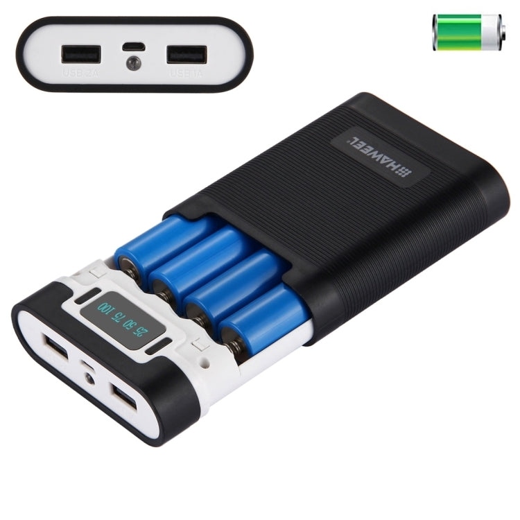 [US Warehouse] HAWEEL DIY 4 x 18650 Battery (Not Included) 10000mAh Power Bank Shell Box with 2 x USB Output & Display for iPhone, Galaxy, Sony, HTC, Google, Huawei, Xiaomi, Lenovo and other Smartphones(Black) - HoMEdemic™ 