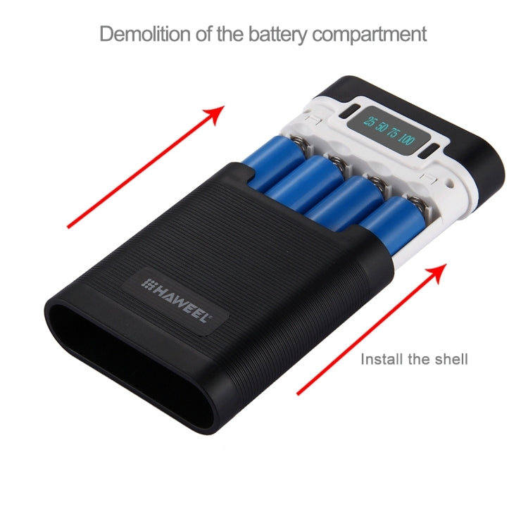 [US Warehouse] HAWEEL DIY 4 x 18650 Battery (Not Included) 10000mAh Power Bank Shell Box with 2 x USB Output & Display for iPhone, Galaxy, Sony, HTC, Google, Huawei, Xiaomi, Lenovo and other Smartphones(Black) - HoMEdemic™ 