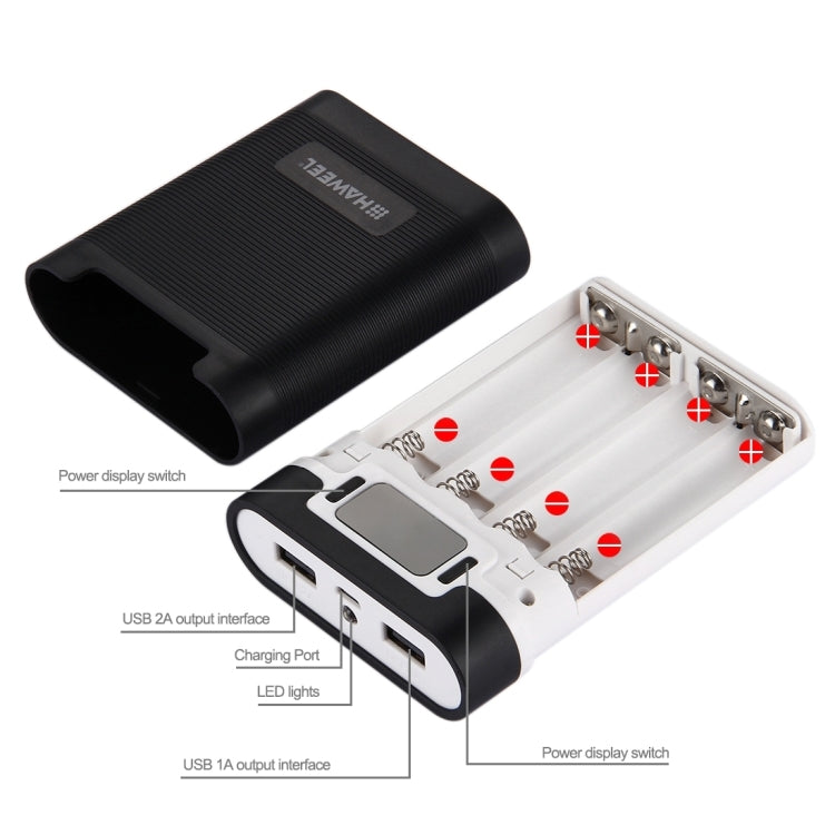 [US Warehouse] HAWEEL DIY 4 x 18650 Battery (Not Included) 10000mAh Power Bank Shell Box with 2 x USB Output & Display for iPhone, Galaxy, Sony, HTC, Google, Huawei, Xiaomi, Lenovo and other Smartphones(Black) - HoMEdemic™ 