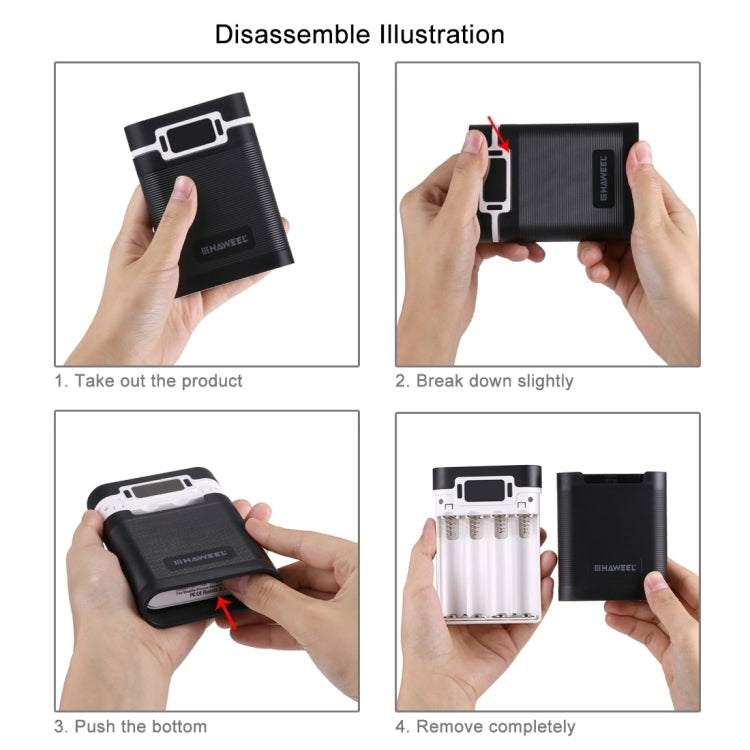 [US Warehouse] HAWEEL DIY 4 x 18650 Battery (Not Included) 10000mAh Power Bank Shell Box with 2 x USB Output & Display for iPhone, Galaxy, Sony, HTC, Google, Huawei, Xiaomi, Lenovo and other Smartphones(Black) - HoMEdemic™ 
