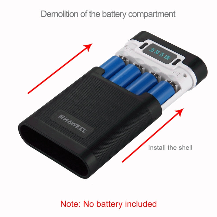 HAWEEL DIY 4 x 18650 Battery (Not Included) 10000mAh Power Bank Shell Box with 2 x USB Output & Display for iPhone, Galaxy, Sony, HTC, Google, Huawei, Xiaomi, Lenovo and other Smartphones(Black) - HoMEdemic™ 
