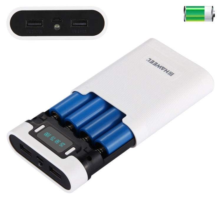 [US Warehouse] HAWEEL DIY 4 x 18650 Battery (Not Included) 10000mAh Power Bank Shell Box with 2 x USB Output & Display for iPhone, Galaxy, Sony, HTC, Google, Huawei, Xiaomi, Lenovo and other Smartphones(White) - HoMEdemic™ 