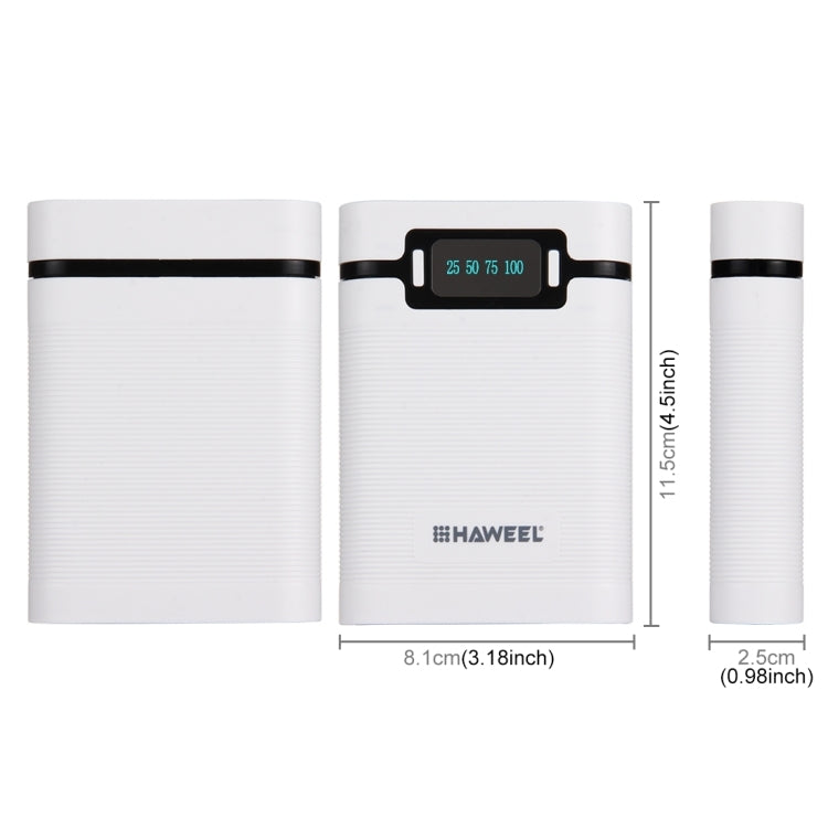 [US Warehouse] HAWEEL DIY 4 x 18650 Battery (Not Included) 10000mAh Power Bank Shell Box with 2 x USB Output & Display for iPhone, Galaxy, Sony, HTC, Google, Huawei, Xiaomi, Lenovo and other Smartphones(White) - HoMEdemic™ 