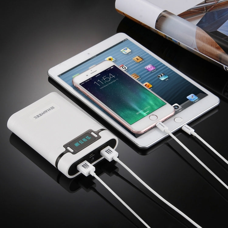 [US Warehouse] HAWEEL DIY 4 x 18650 Battery (Not Included) 10000mAh Power Bank Shell Box with 2 x USB Output & Display for iPhone, Galaxy, Sony, HTC, Google, Huawei, Xiaomi, Lenovo and other Smartphones(White) - HoMEdemic™ 