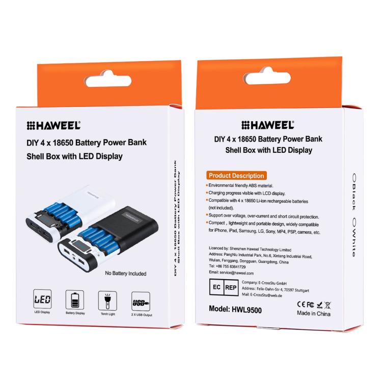 [US Warehouse] HAWEEL DIY 4 x 18650 Battery (Not Included) 10000mAh Power Bank Shell Box with 2 x USB Output & Display for iPhone, Galaxy, Sony, HTC, Google, Huawei, Xiaomi, Lenovo and other Smartphones(Black) - HoMEdemic™ 