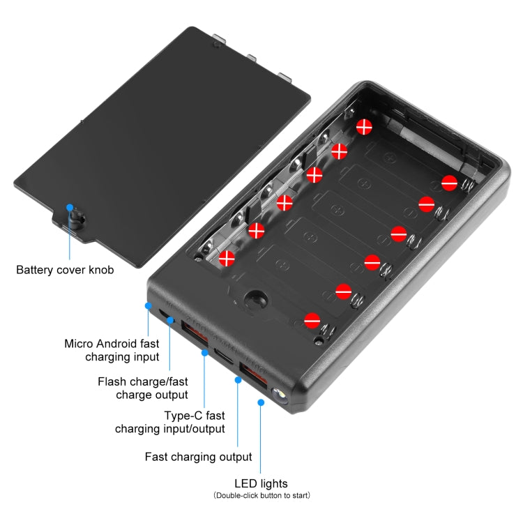 HAWEEL DIY 6 x 18650 Battery 24W Fast Charge Power Bank Box Case with Display, Not Include Battery (Black) - HoMEdemic™ 