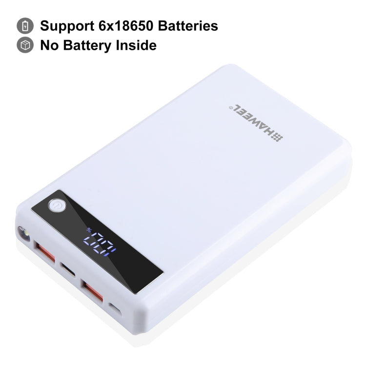 HAWEEL DIY 6 x 18650 Battery 24W Fast Charge Power Bank Box Case with Display, Not Include Battery (White) - HoMEdemic™ 
