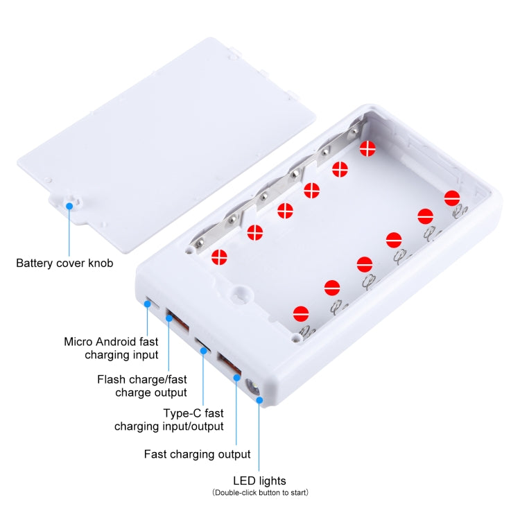 HAWEEL DIY 6 x 18650 Battery 24W Fast Charge Power Bank Box Case with Display, Not Include Battery (White) - HoMEdemic™ 