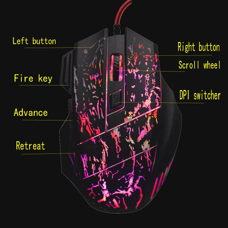 HXSJ A874 7-keys Flowing Water Crack Colorful Luminous Wired Gaming Mouse - HoMEdemic™ 