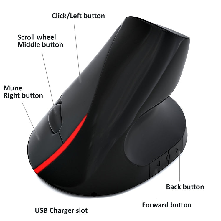 HXSJ A889 6 Keys 2400DPI 2.4GHz Vertical Wireless Mouse Rechargeable(Black) - HoMEdemic™ 