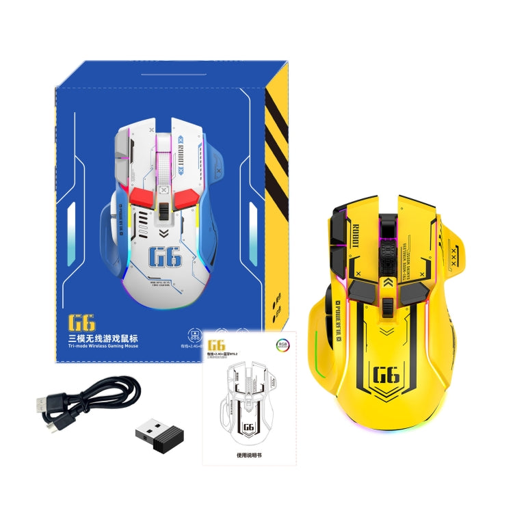 HXSJ G6 10 Keys RGB 12800DPI Tri-mode Wireless Gaming Mouse(Yellow) - HoMEdemic™ 