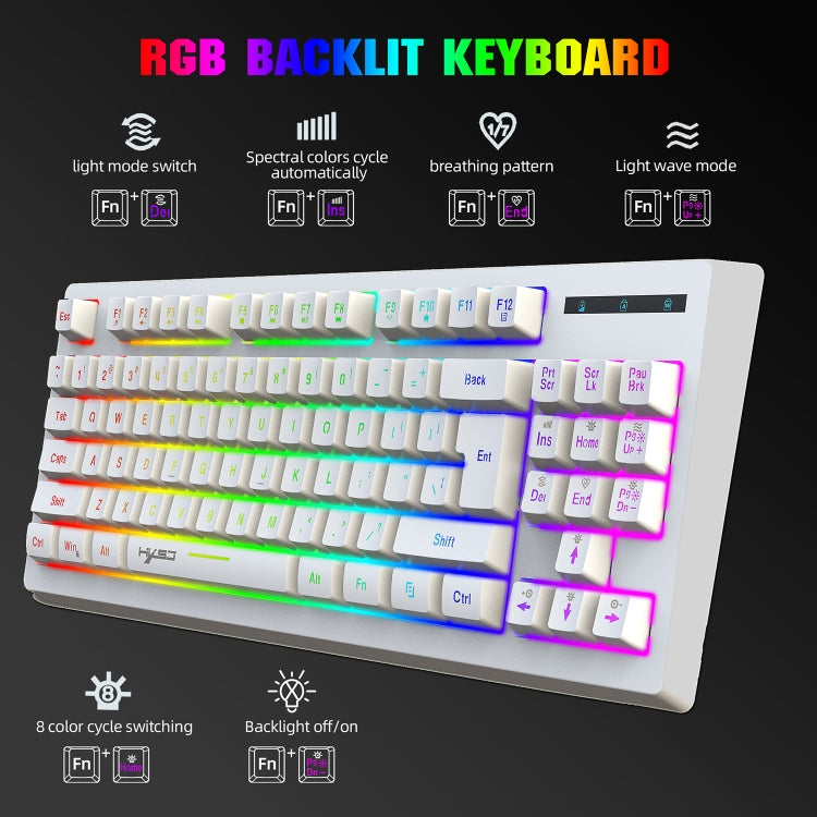 HXSJ L100 87 Keys RGB Backlit Film 2.4G Wireless Keyboard(White) - HoMEdemic™ 