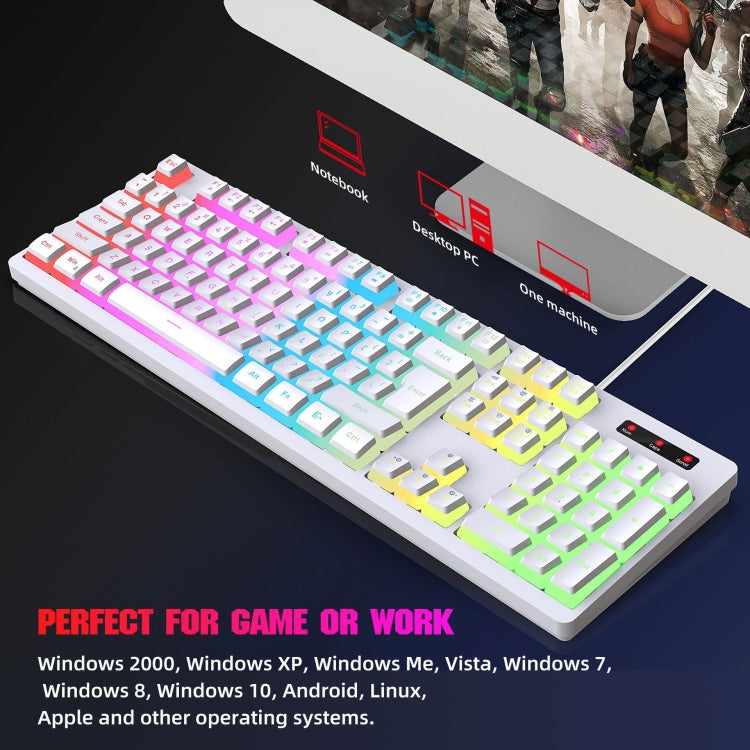 HXSJ L200 Wired RGB Backlit Keyboard 104 Pudding Key Caps(White) - HoMEdemic™ 