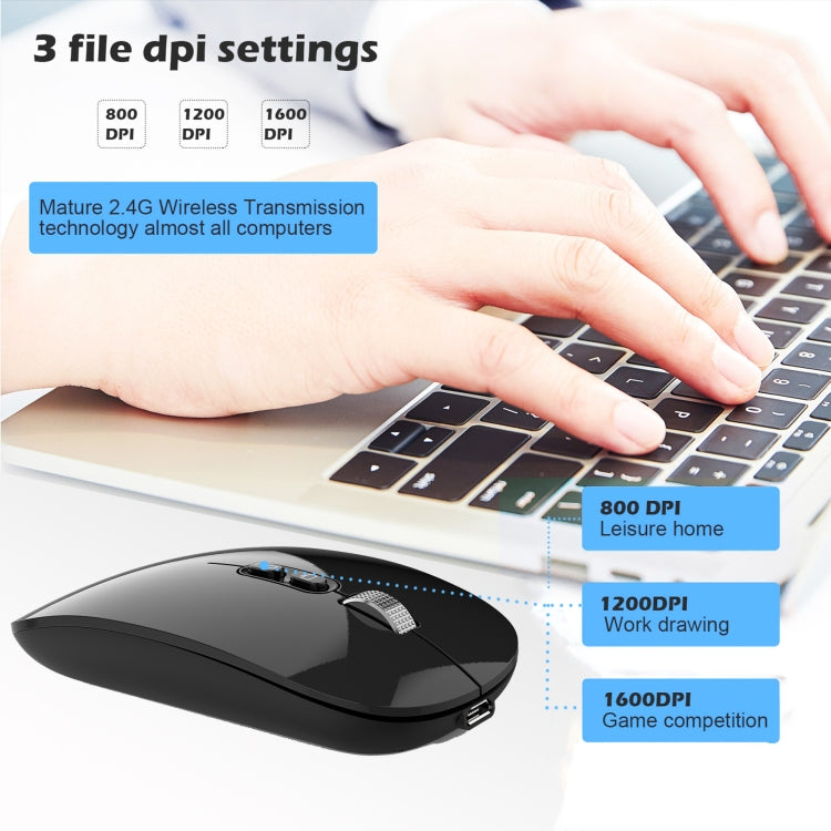 HXSJ M103 1600DPI UV Dual Mode 2.4GHz + Bluetooth 5.1 Wireless Rechargeable Mouse(Black) - HoMEdemic™ 