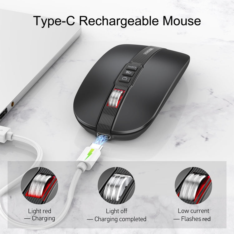 HXSJ M113 2400DPI Dual Mode 2.4GHz + Bluetooth 5.1 Wireless Mouse(Matte Black) - HoMEdemic™ 